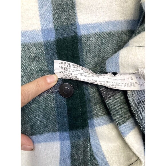 ZARA Oversize Plaid Shacket Wool Blend Jacket Women M Green White Flannel Layer - Picture 11 of 16